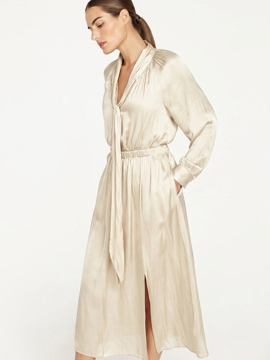 J. Crew Dresses & Skirts - NWT J.Crew Featherweight Satin Tie-Neck Midi in Antique White Side Slit Dress M
